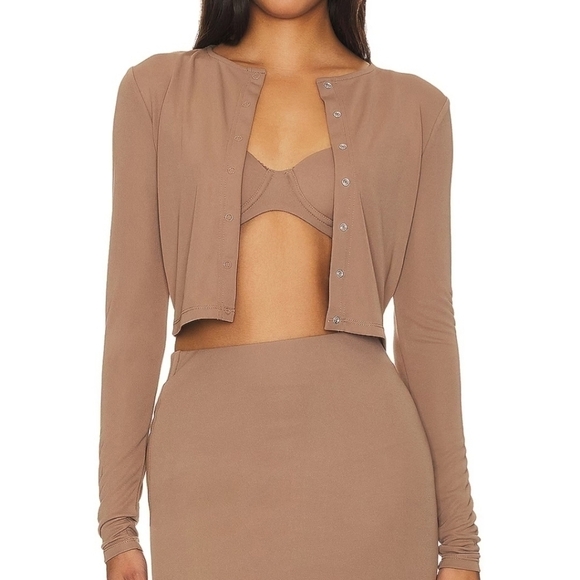 LPA Revolve Thalia Cardigan Top Large Brown Snap Button Long Sleeve Blouse - Picture 2 of 12